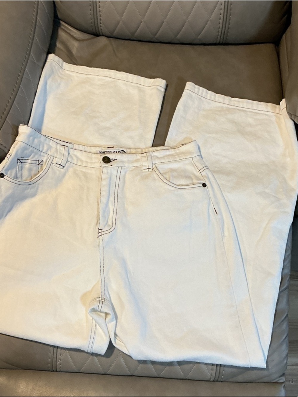 Princess Polly Off-White Straight Leg Jeans